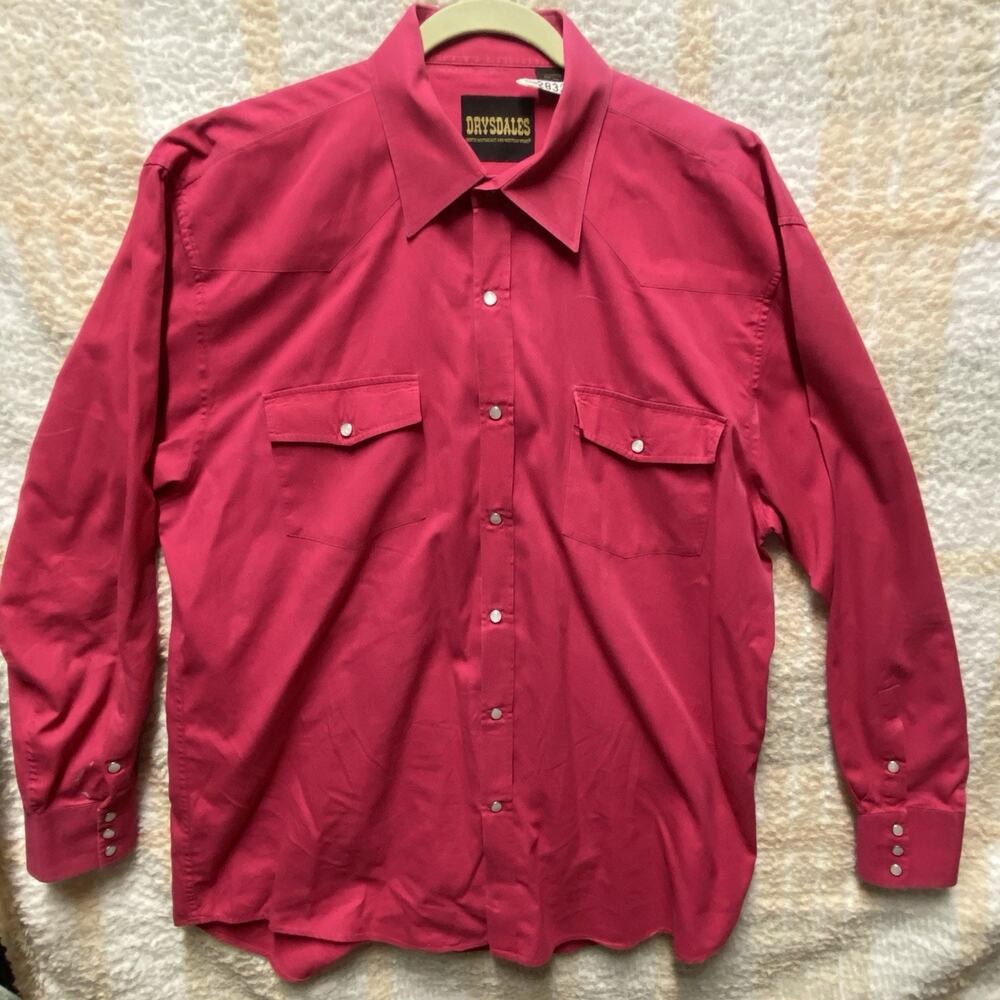 VTG Drysdales Pearl Snap Long Sleeve Shirt Men's Cowboy Ranch XL T Pink Heavy